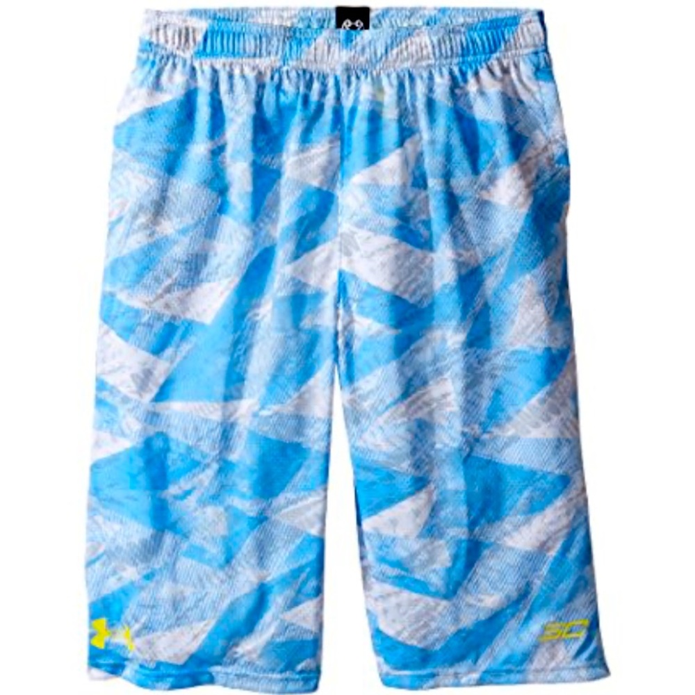 NWT UNDER ARMOUR STEPH CURRY Boys Blue White Athletic Shorts Size Large L